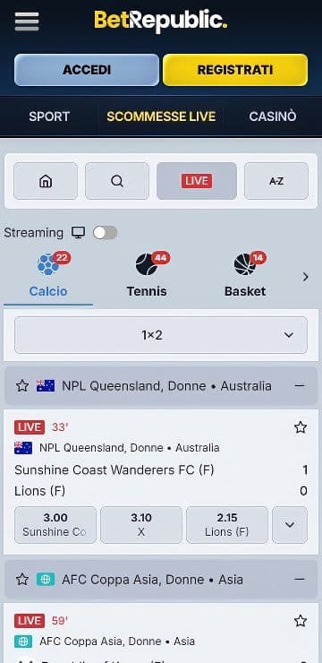 BetRepublic Scommesse Live Mobile