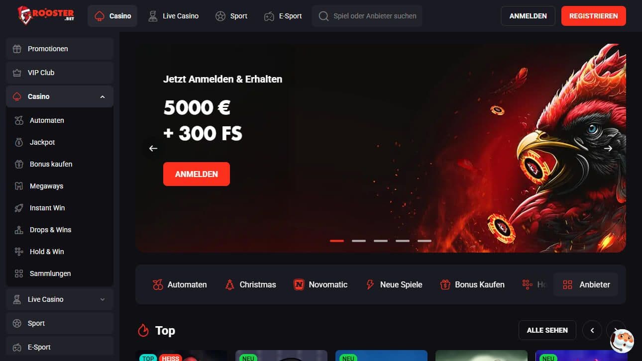 roosterbet homepage desktop