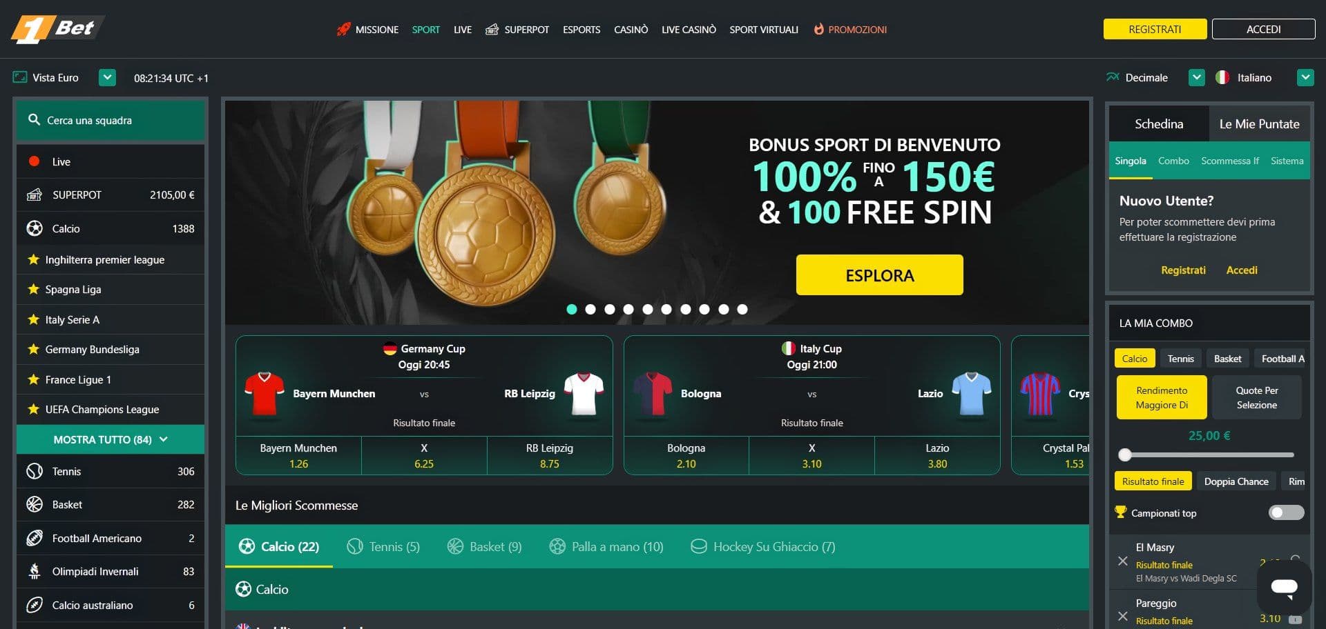 1bet Scommesse Sportive Home Desktop