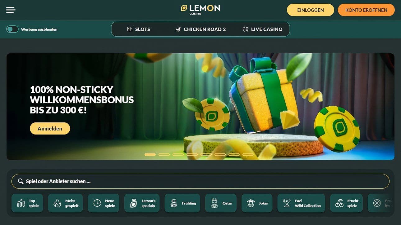 Lemon Casino Homepage Desktop