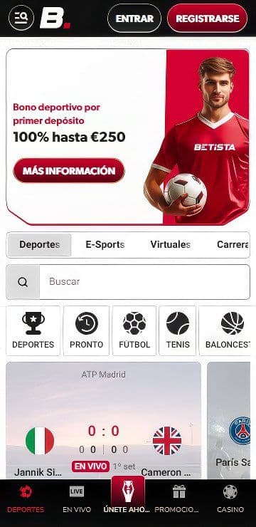 Apuestas deportivas de Betista desde celular.