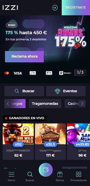 Lobby de inicio de izzi mobile