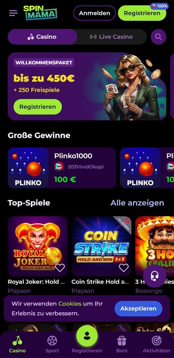 spinmama homepage mobile