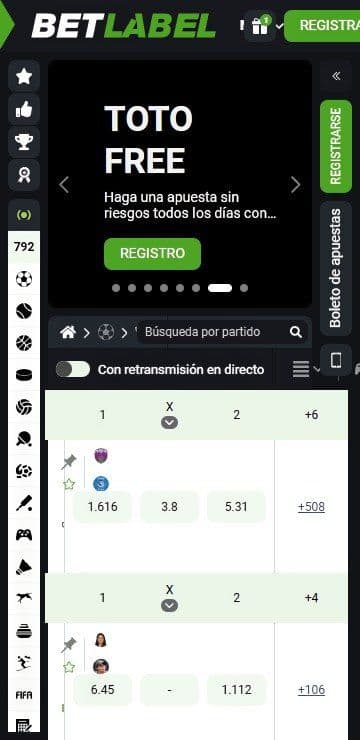 Lobby de inicio de betlabel mobile