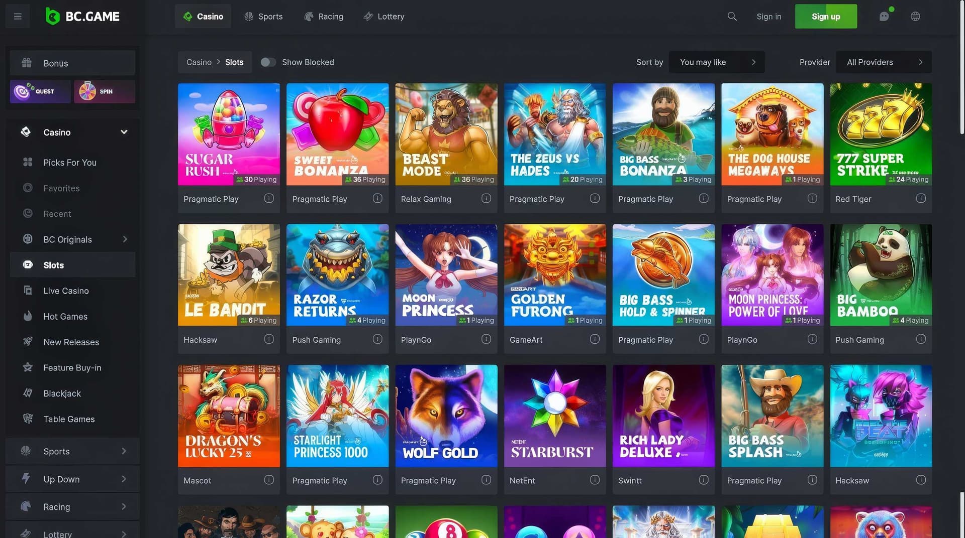 bcgame slots desktop