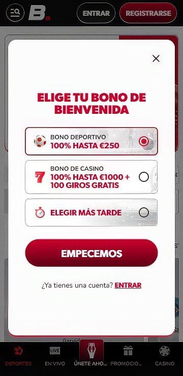 Registro en Betista desde celular.