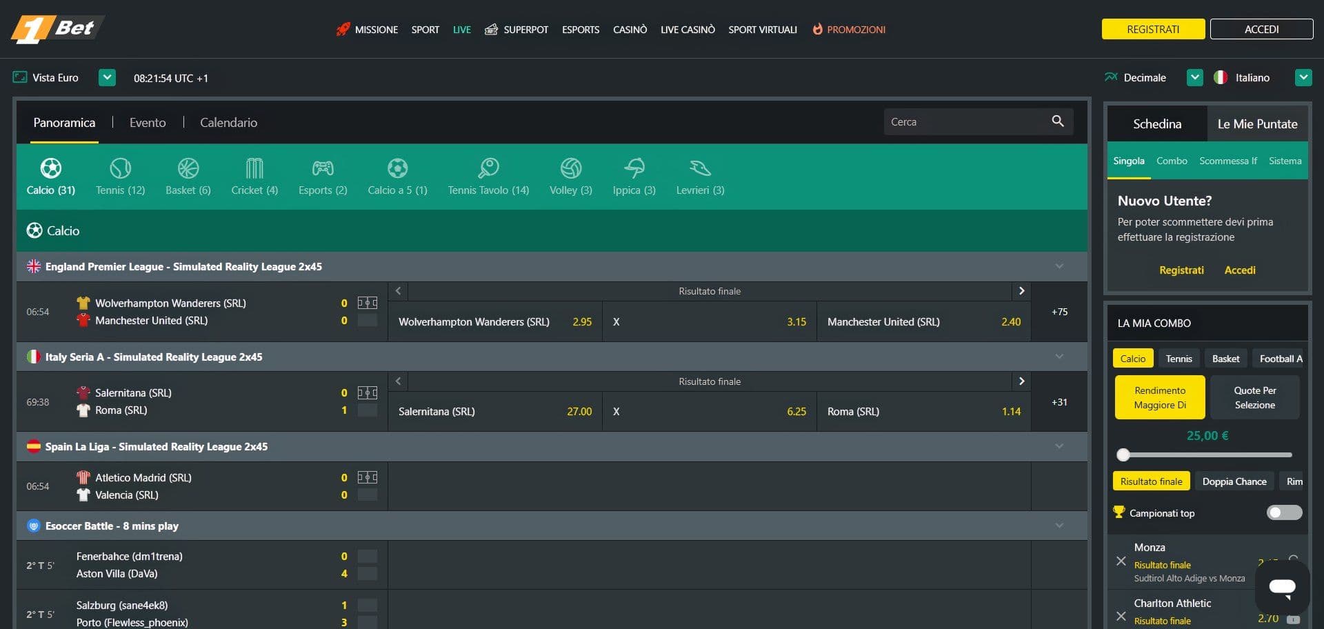 1bet Scommesse Sportive Live Desktop