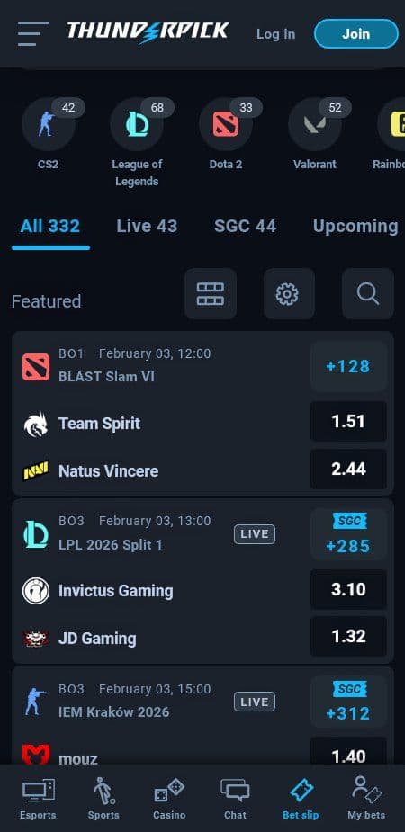 Thunderpick Esports Mobile Live