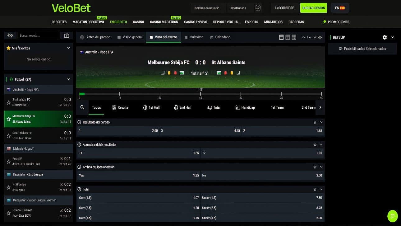 Apuestas en Velobet.