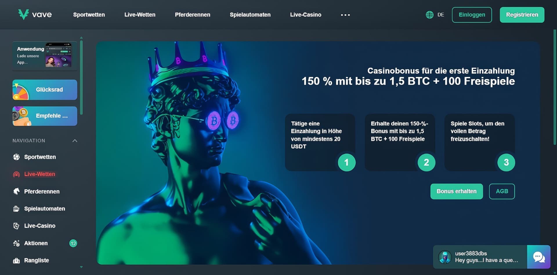 vave casino homepage desktop