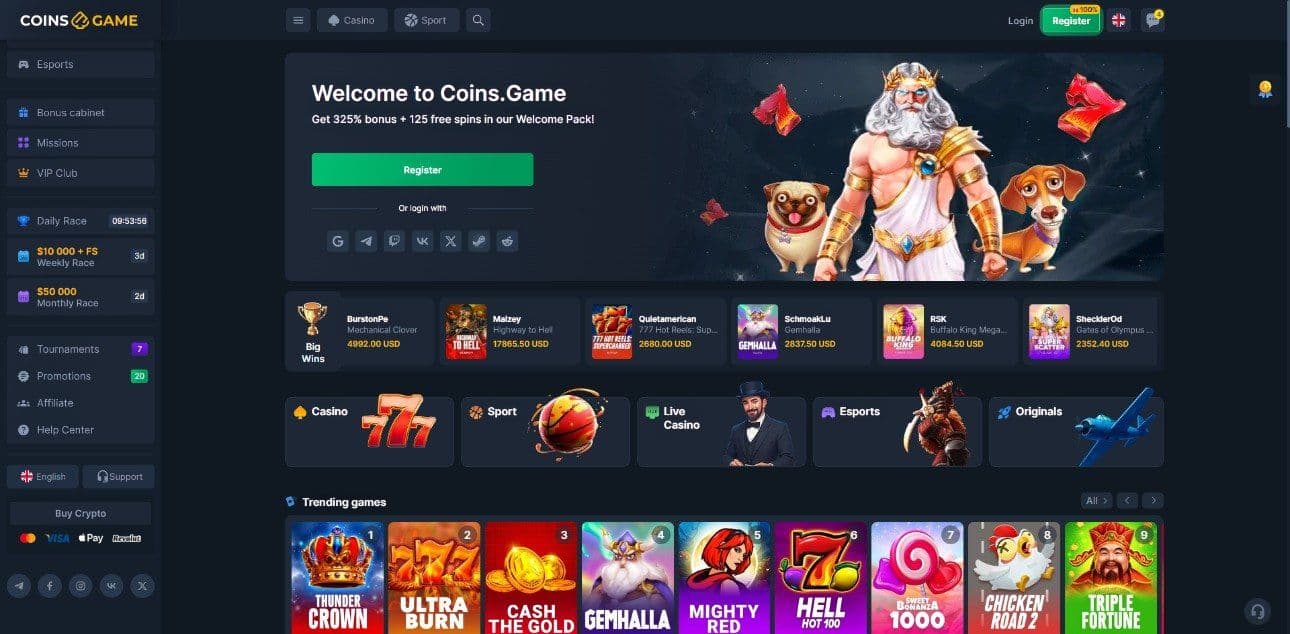 coins.game homepage desktop