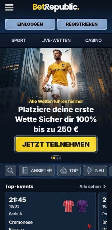 BetRepublic Homepage Mobile