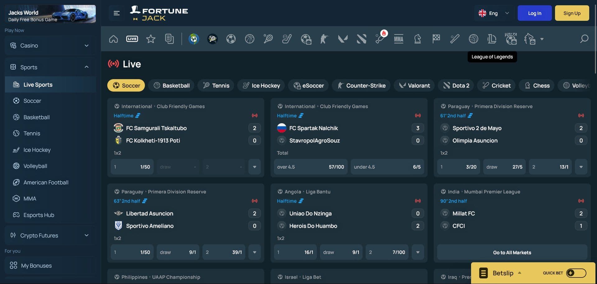 FortuneJack Sportsbook Live