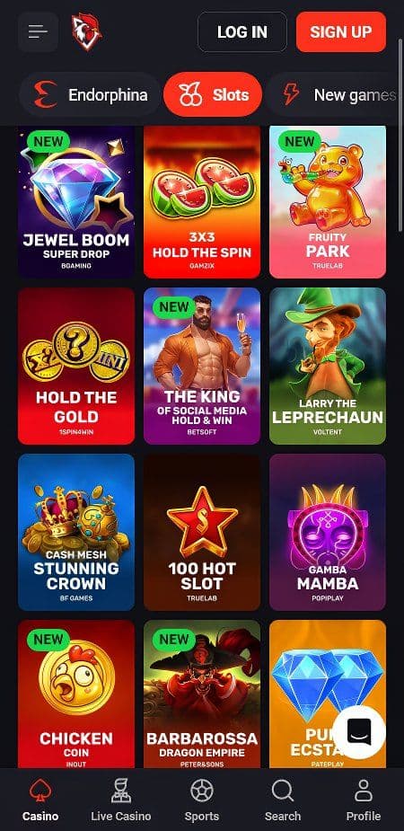 Rooster Bet Casino Slots Mobile