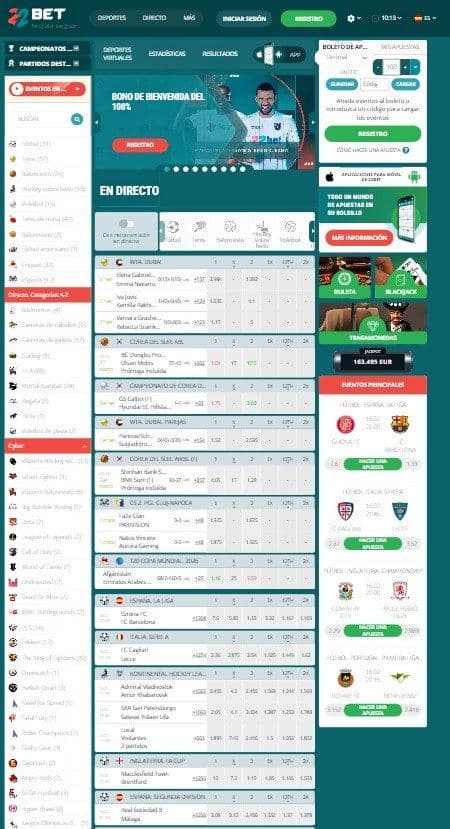 Lobby de inicio de 22bet mobile