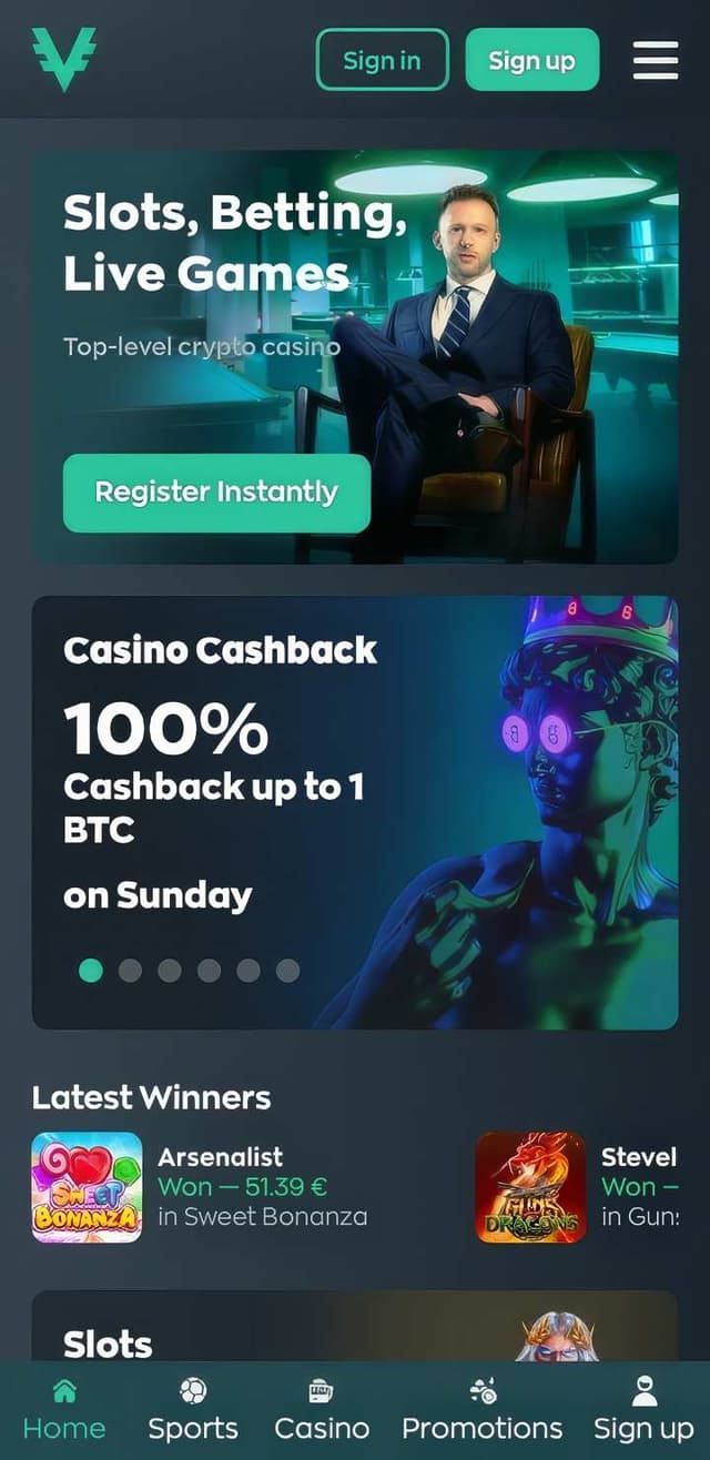 vave casino homepage mobile