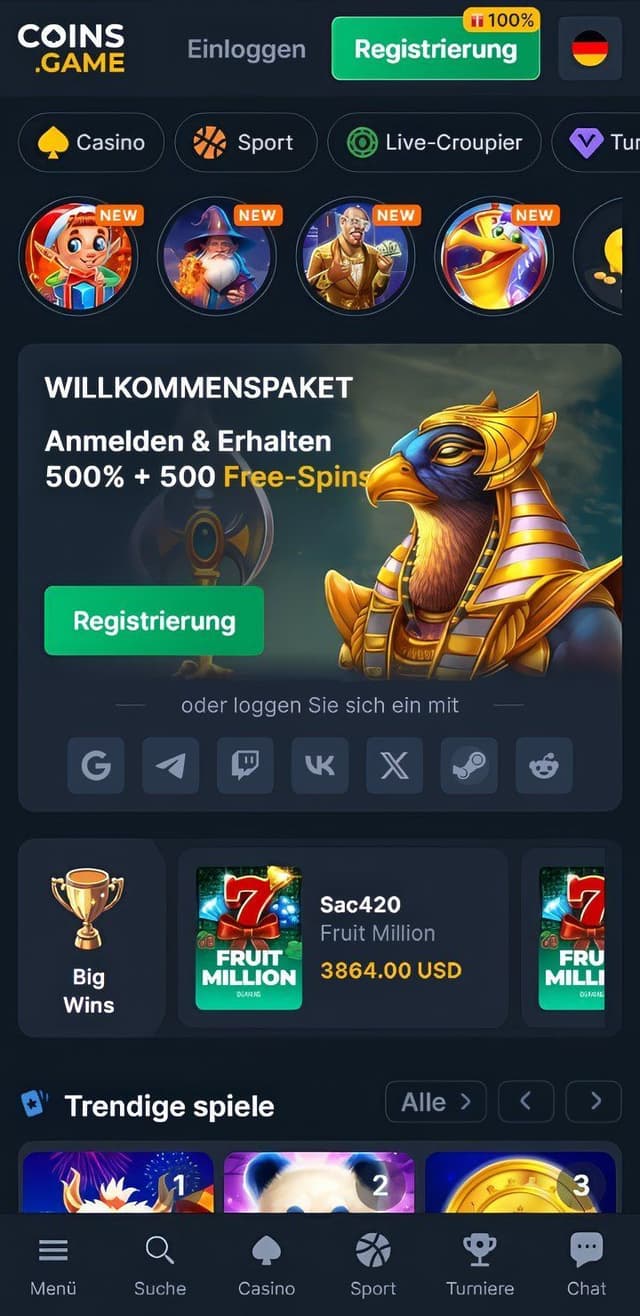 coins.game homepage mobile