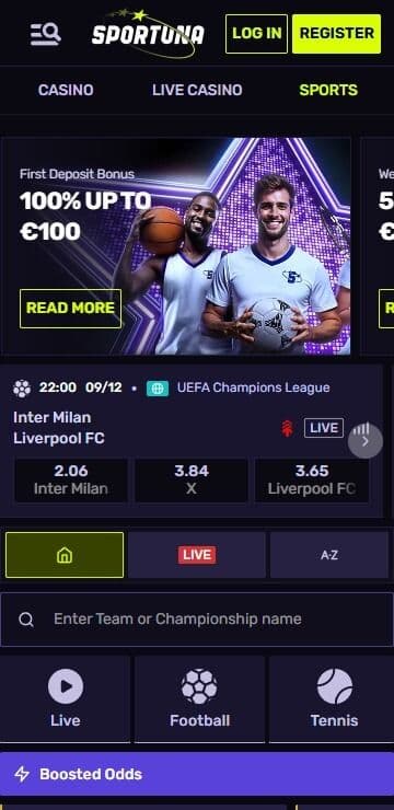 sportuna homepage mobile