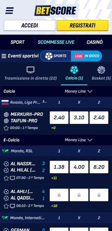 BetScore Scommesse Sportive Live Mobile