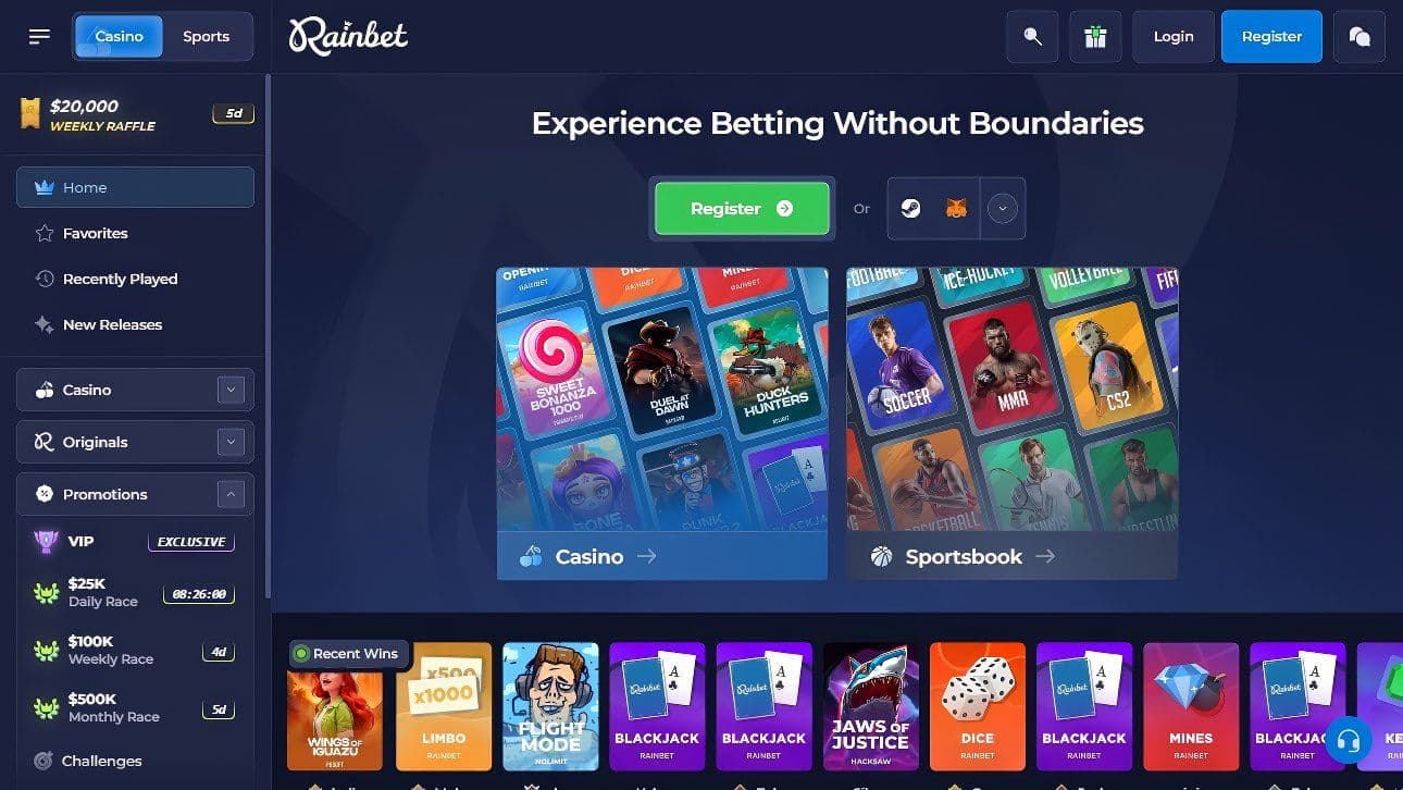 Rainbet Homepage Desktop