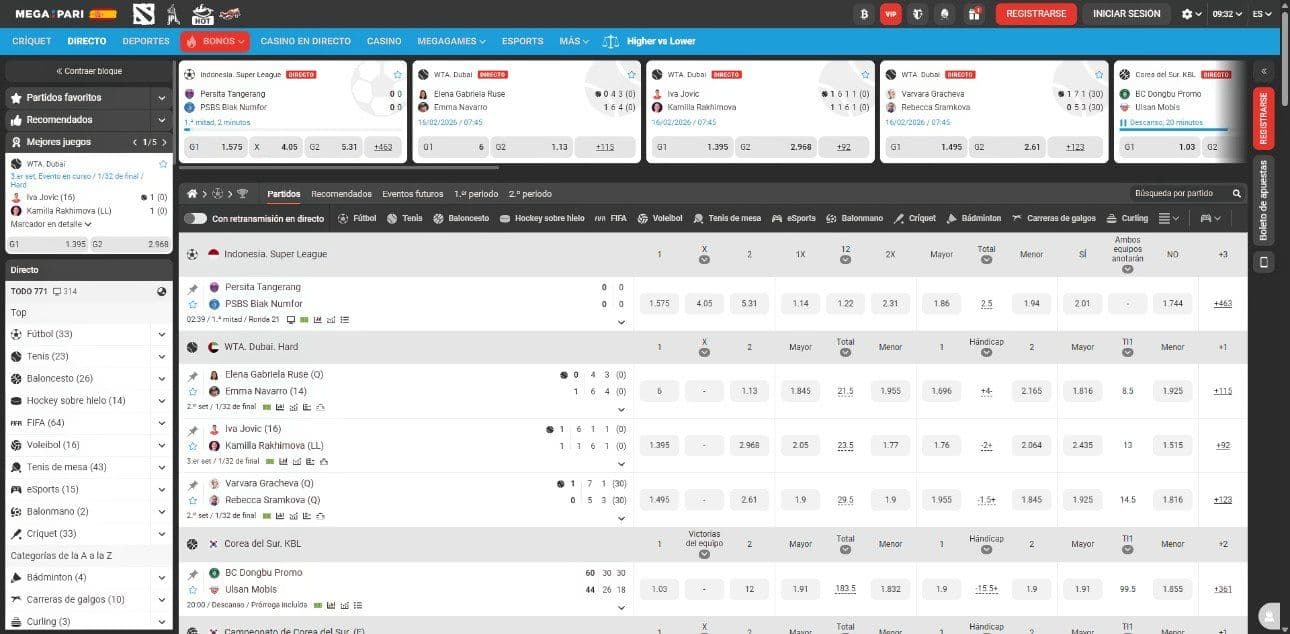 Apuestas en vivo de megapari