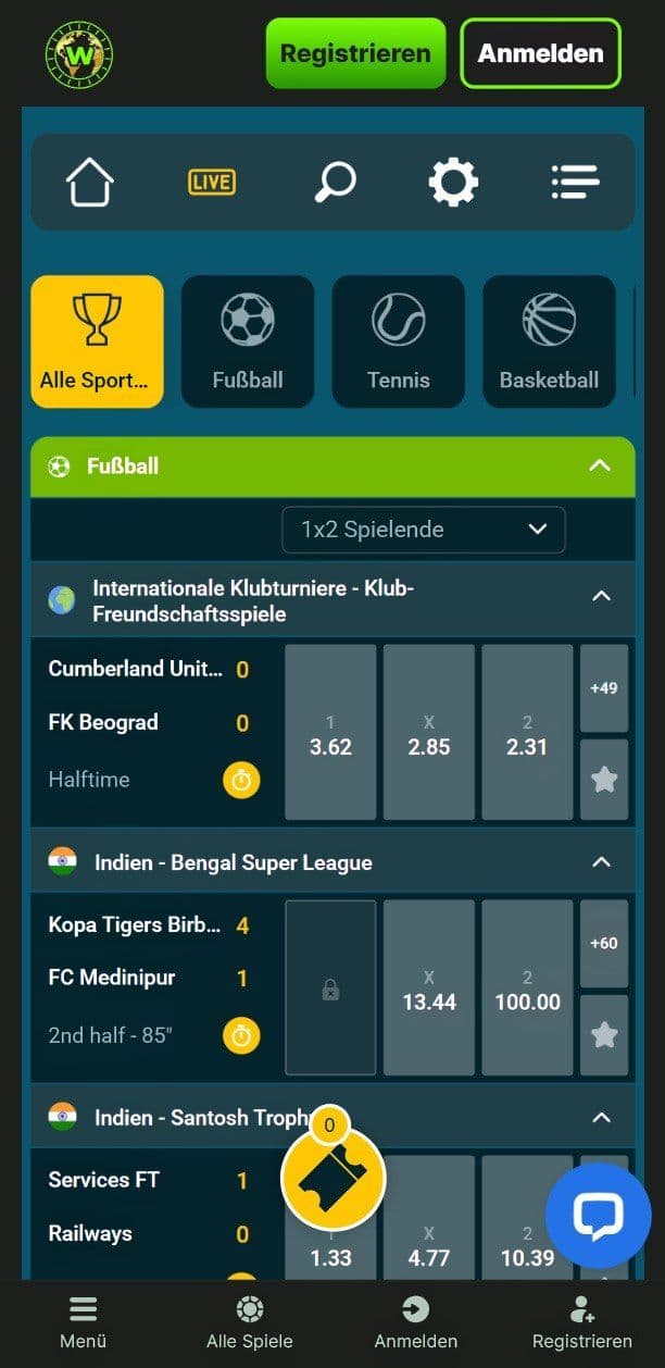 Weltbet Livewetten Mobile