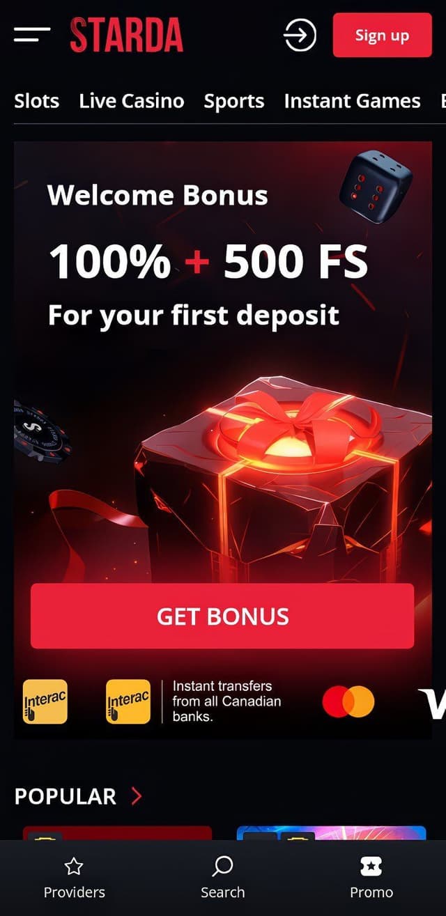 Starda Casino App Interface auf einem Smartphone, zeigt Spielauswahl und Login-Feld