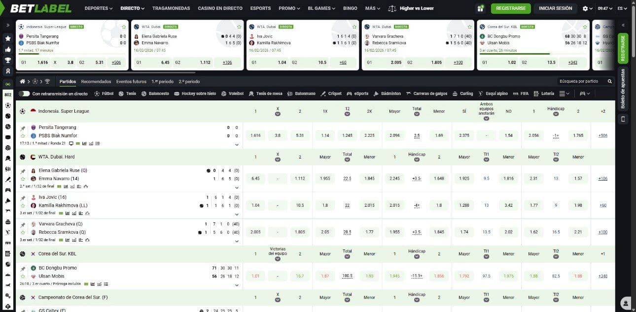 Apuestas en vivo de betlabel