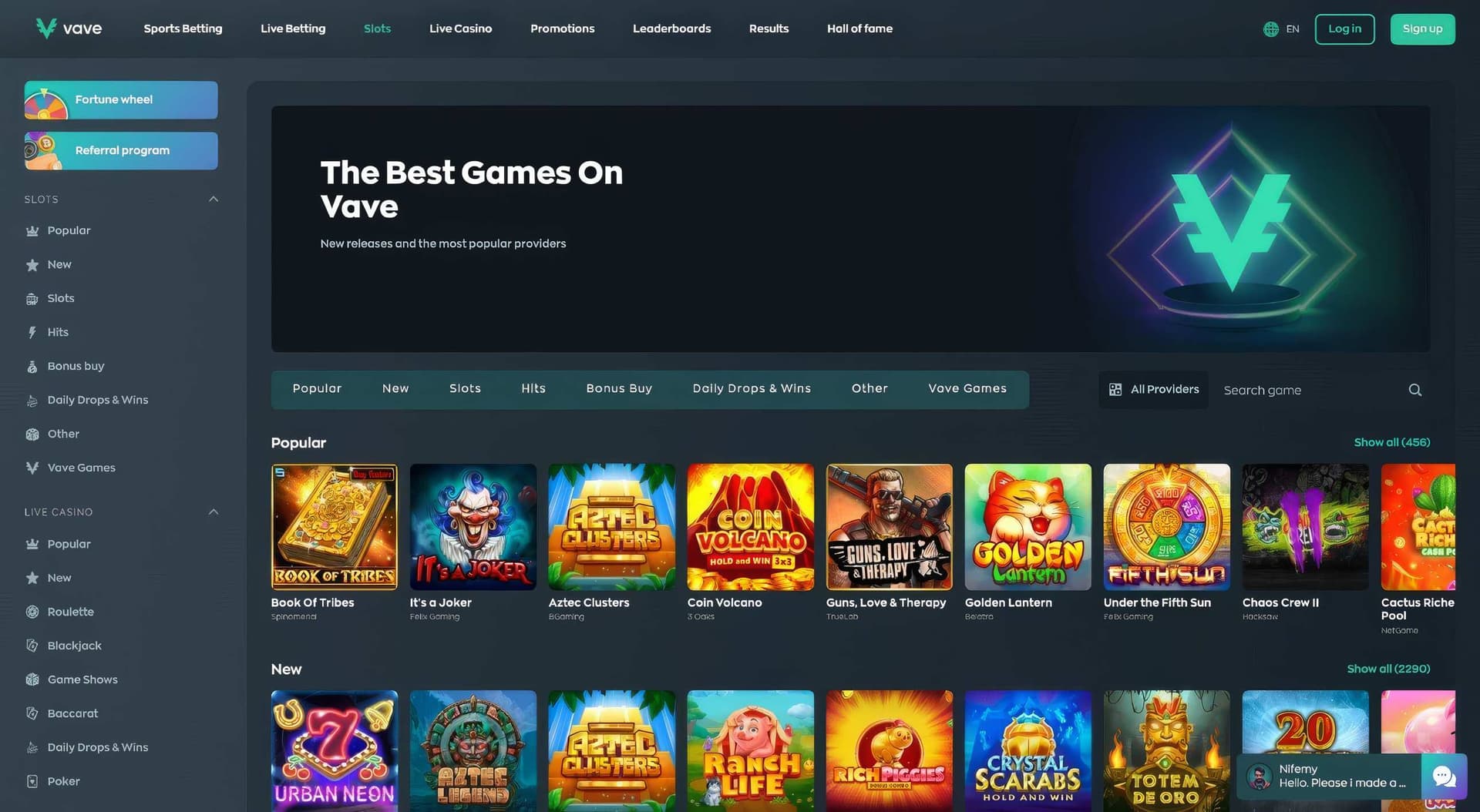 vave casino slots desktop