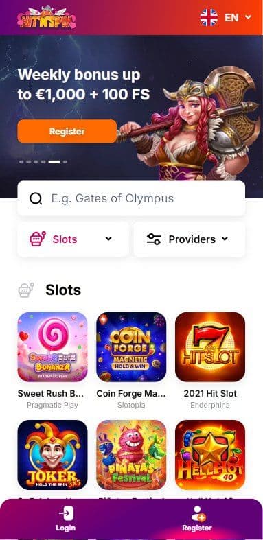 HitNSpin Casino Home Mobile