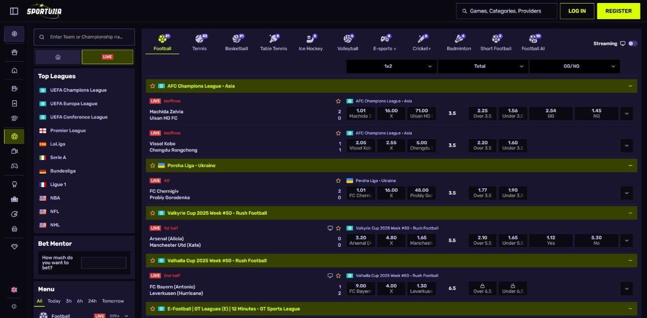 sportuna live betting desktop