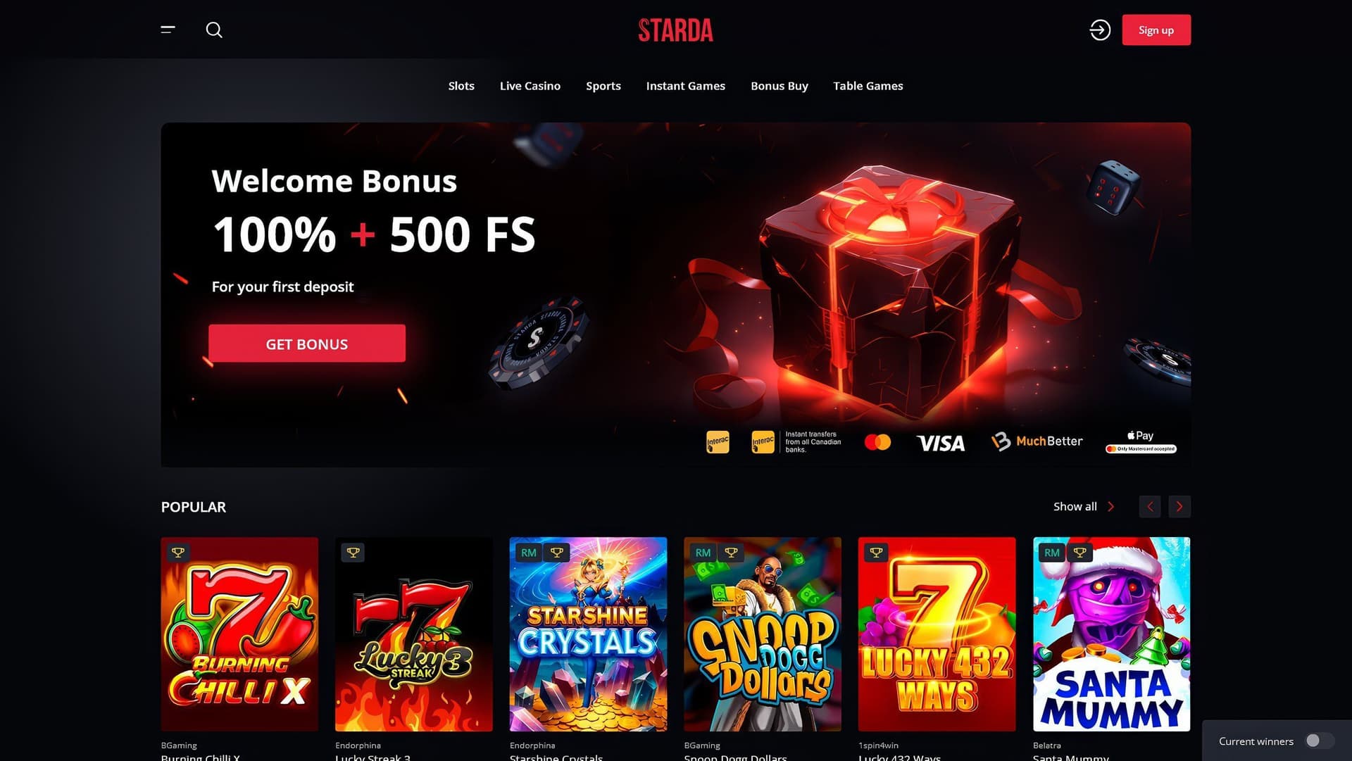 starda casino homepage desktop