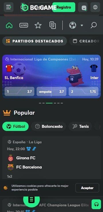 Lobby de inicio de bcgame mobile