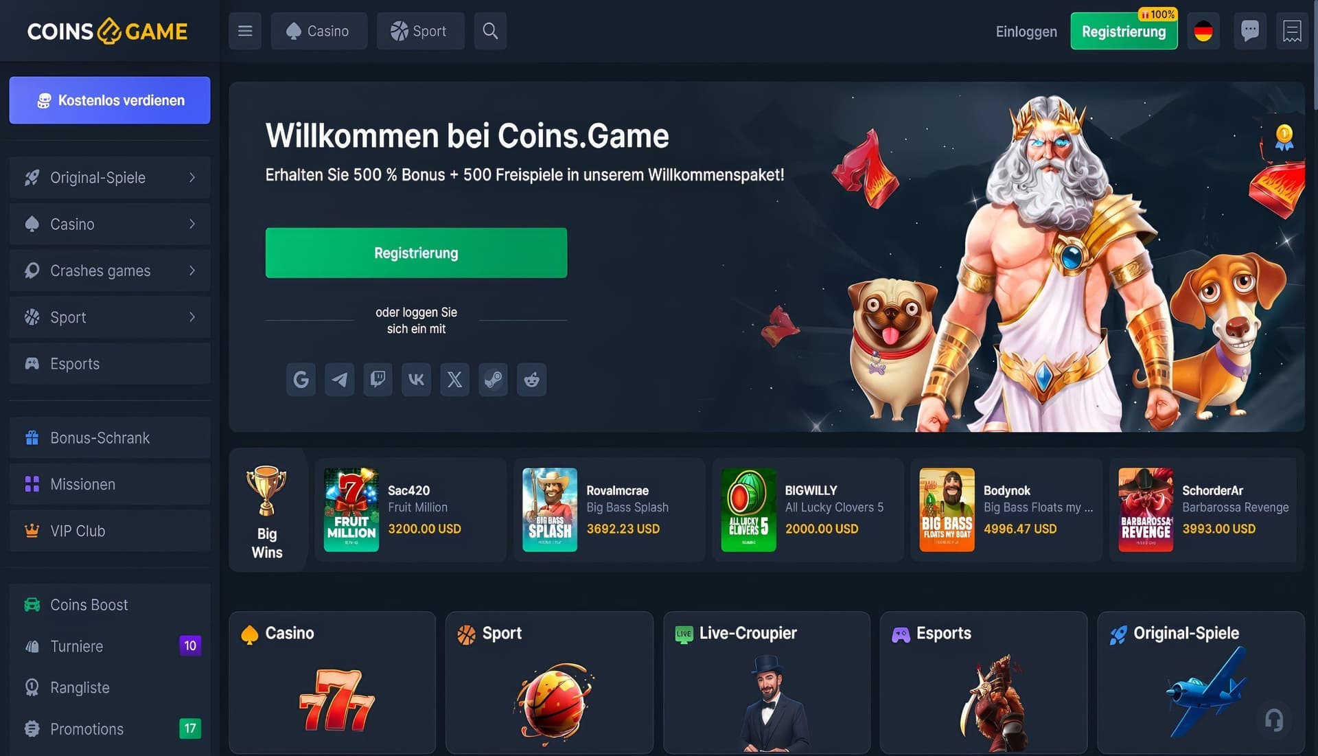 coins.game homepage desktop