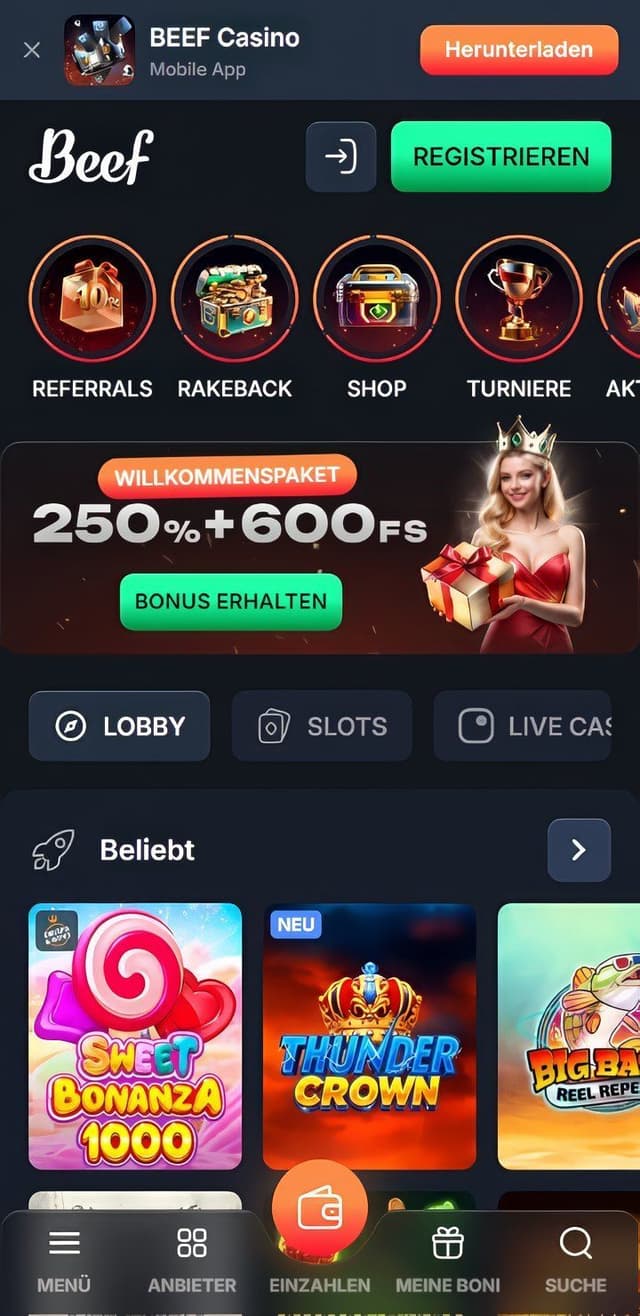 Beef Casino Homepage Mobile
