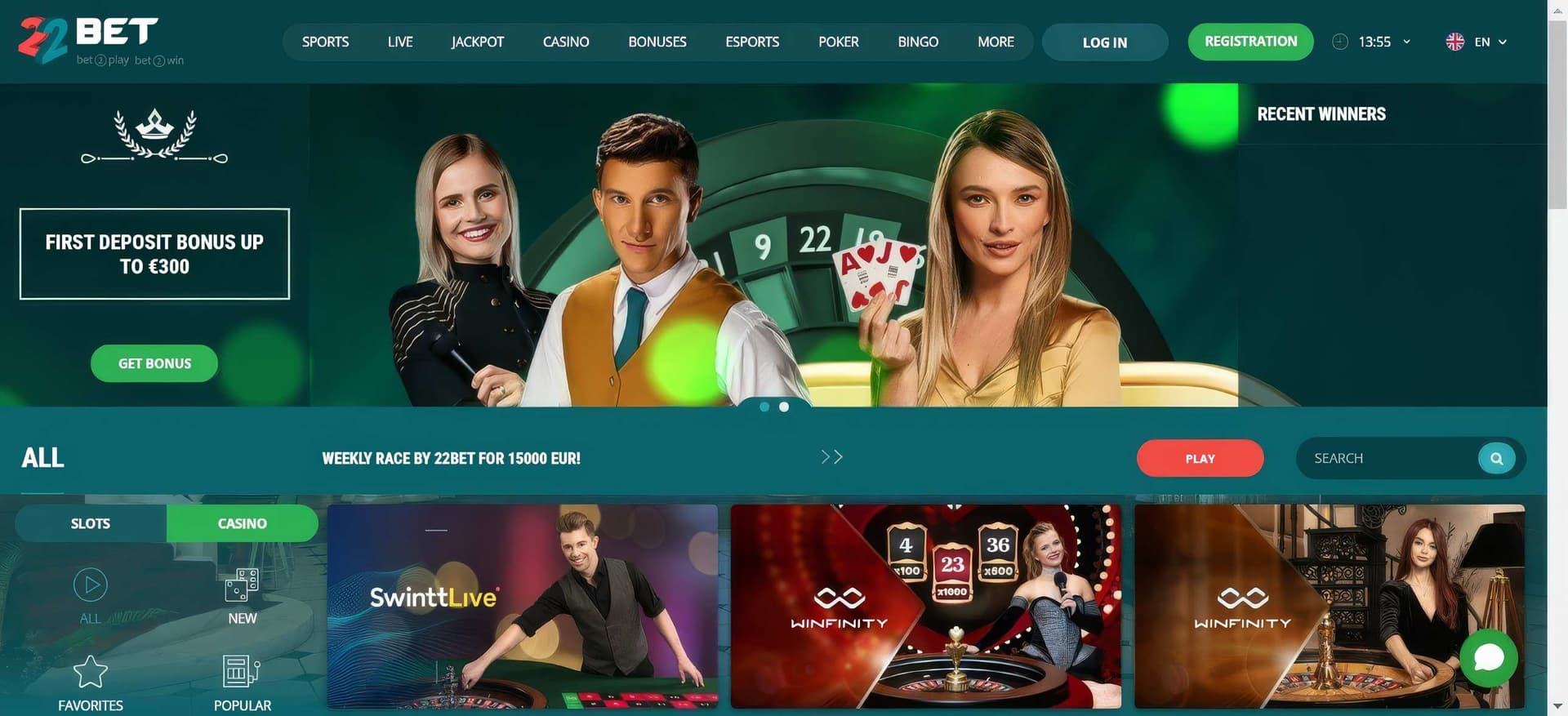22bet homepage desktop