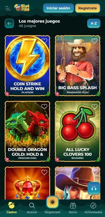 Lobby de juegos de Slotrize
