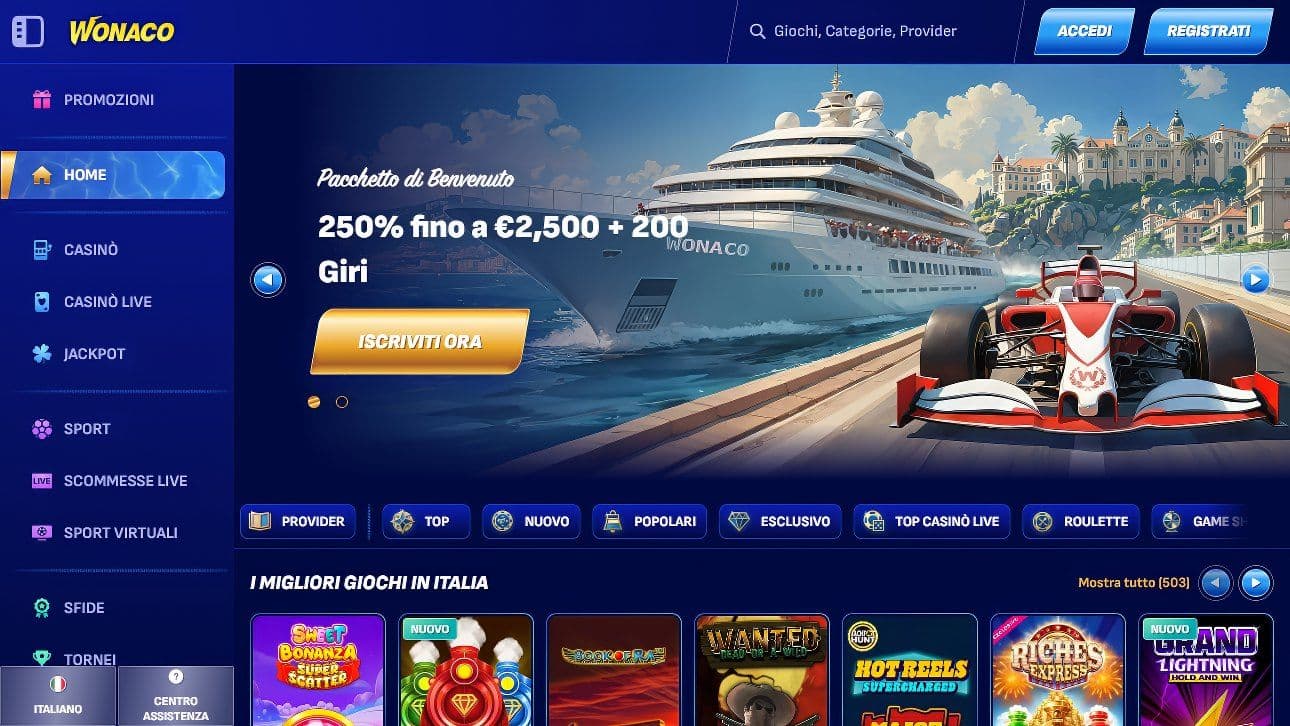 Wonaco Casino Home Desktop