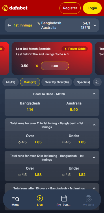 dafabet live betting mobile
