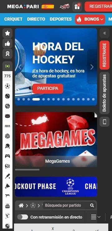 Lobby de inicio de megapari mobile