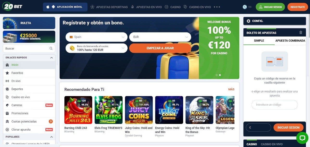 Lobby de inicio de 20bet