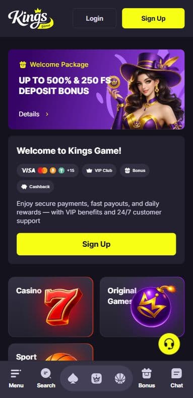 Lobby de casino de Kings.game