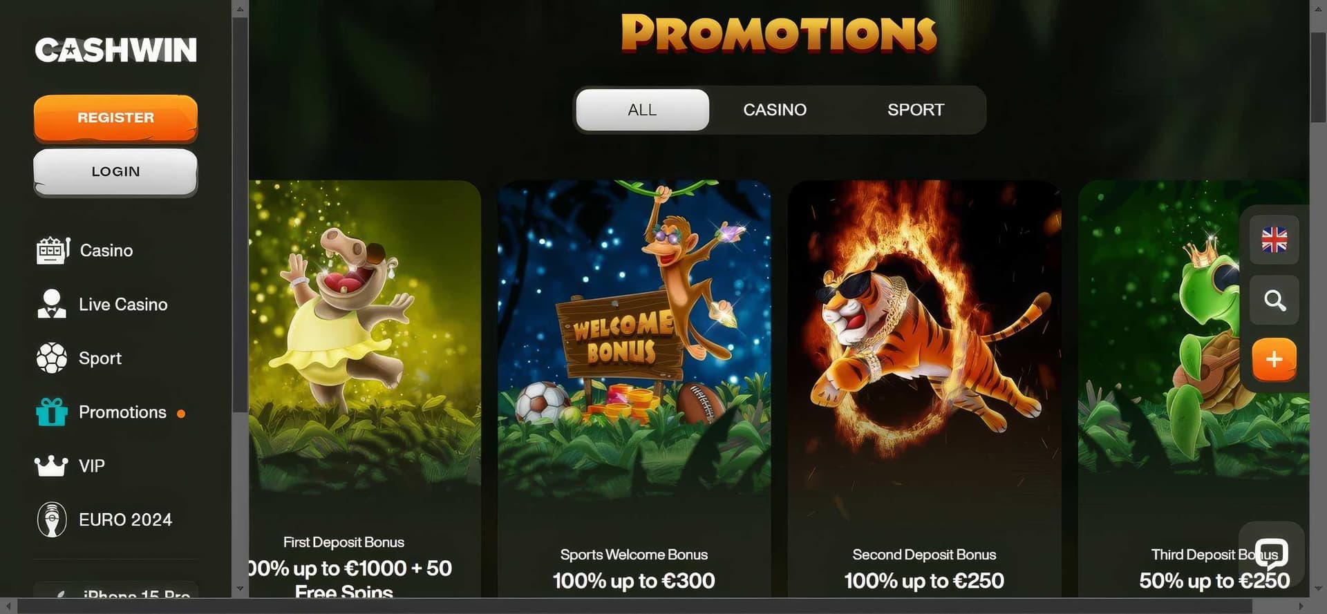 cashwin promotions desktop