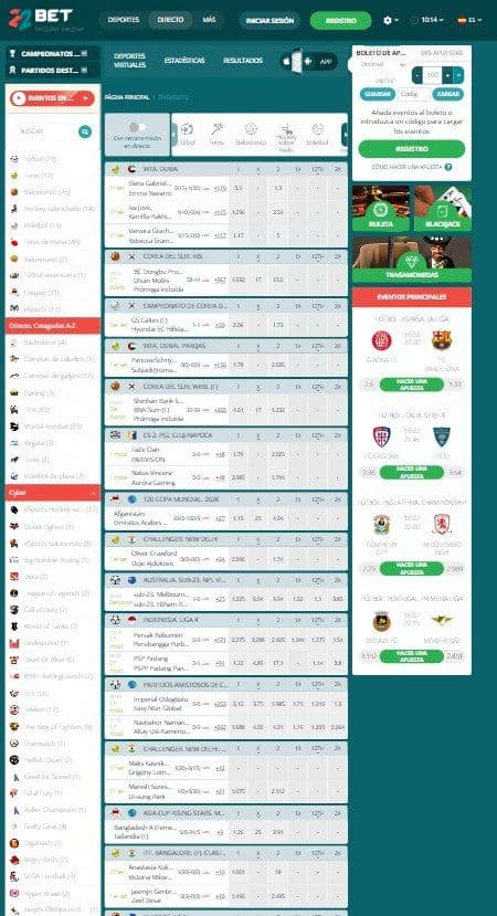 Apuestas en vivo de 22bet mobile