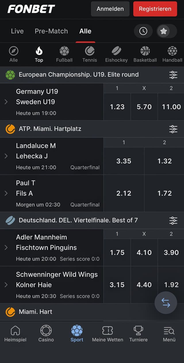 Fonbet Live Wetten Mobile