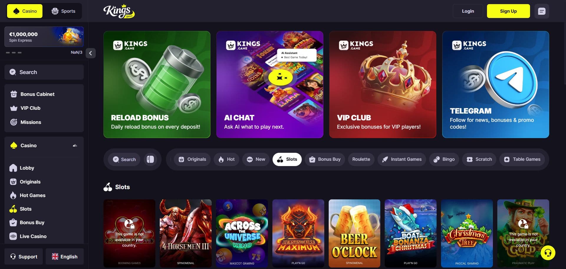 Lobby de Casino de Kings.game
