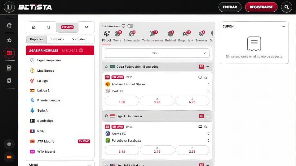 Apuestas deportivas de Betista desde desktop.