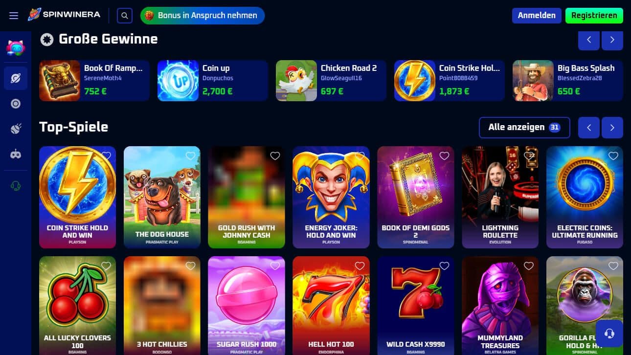 Spinwinera Casino Spiele Desktop