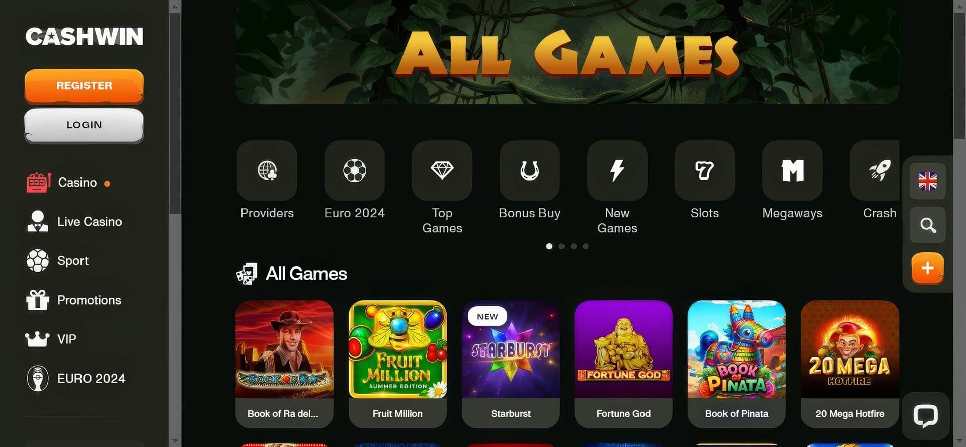 cashwin homepage desktop