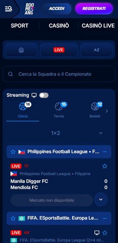 Boomerang.Bet Scommesse Sportive Live Mobile